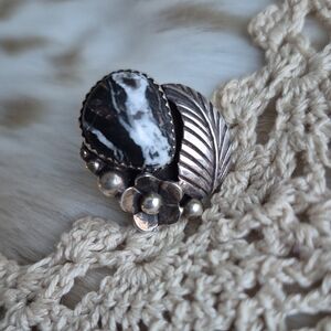 🌙Vintage Stamped White Buffalo Sterling Silver Ring